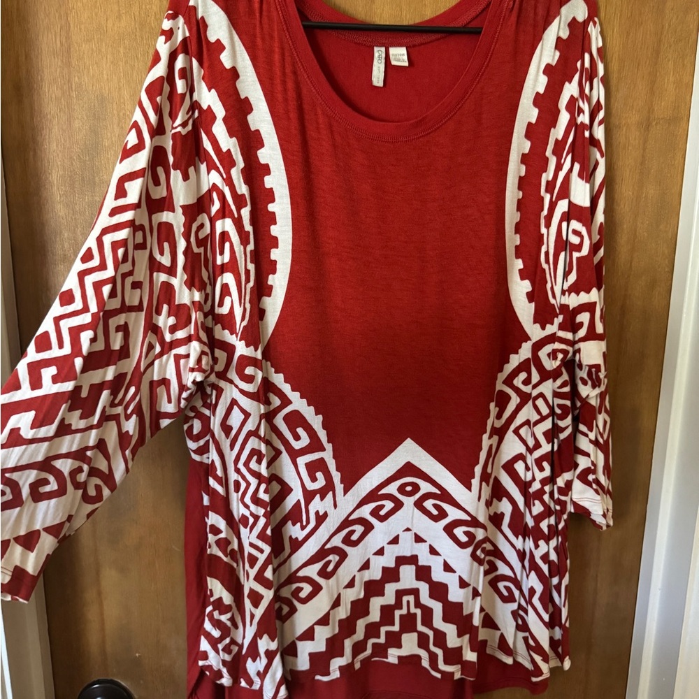 Deep Orange and White Geometric Women's Top
